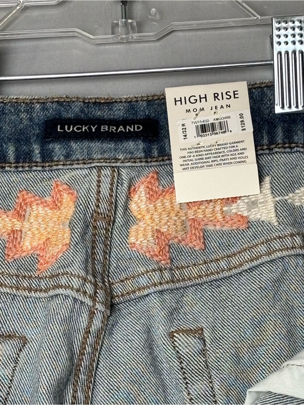 Lucky Brand Women’s Size 14 Light Wash Jeans with Orange Embroidered Navajo Trim - Picture 12 of 13